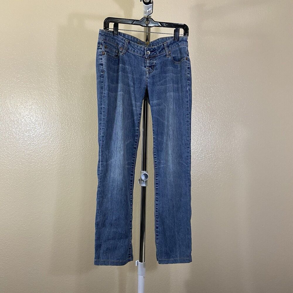 Seven7 Jeans Flare Zip Up With Button Dark Blue Denim- Women’s Size 28